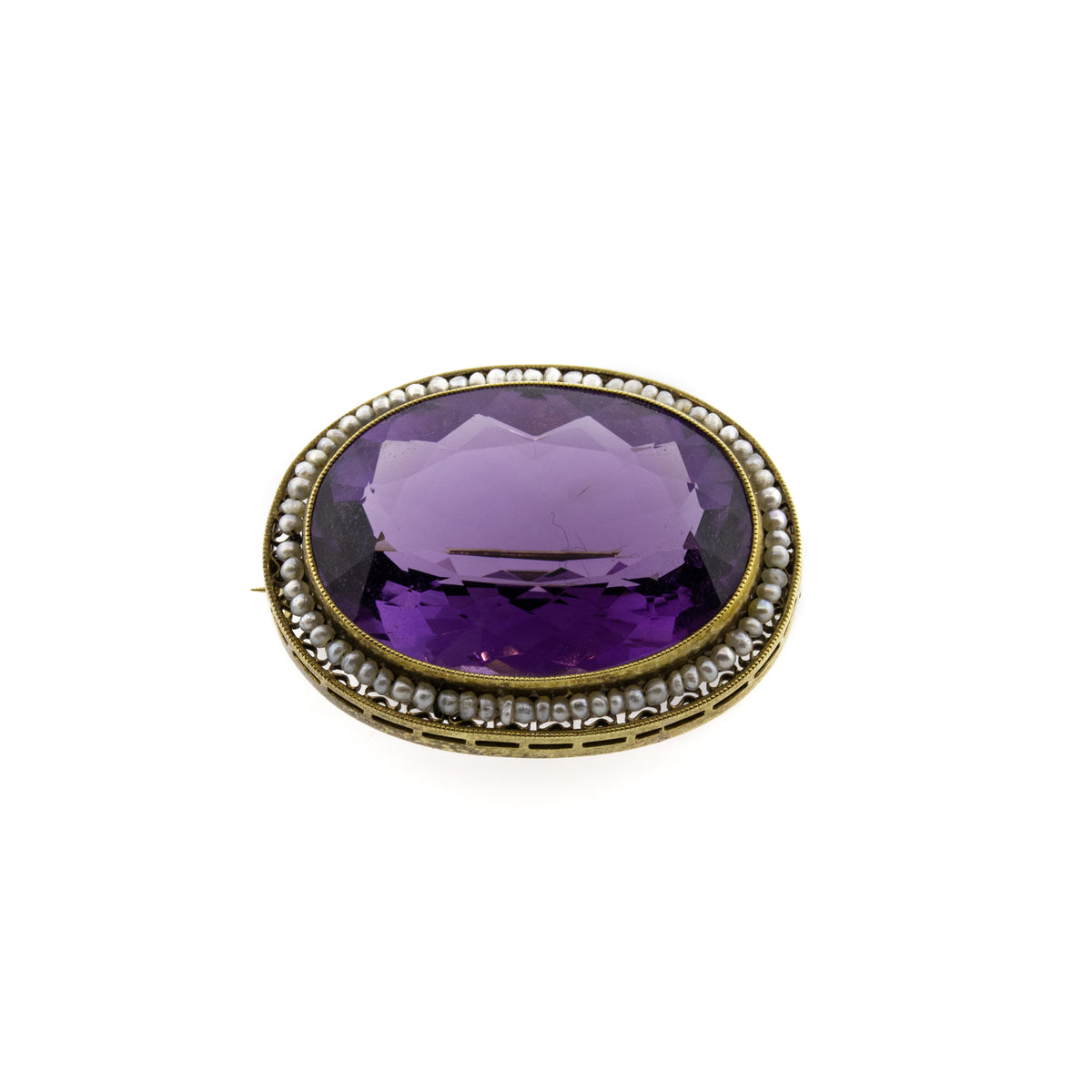 Victorian Oval Amethyst & Seed Pearl Brooch