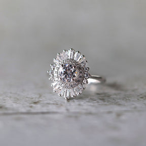 Art Deco Style Diamond Halo 14K White Gold Engagement Ring