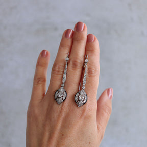 Art Deco Era Diamond & Black Enamel Dangle Earrings