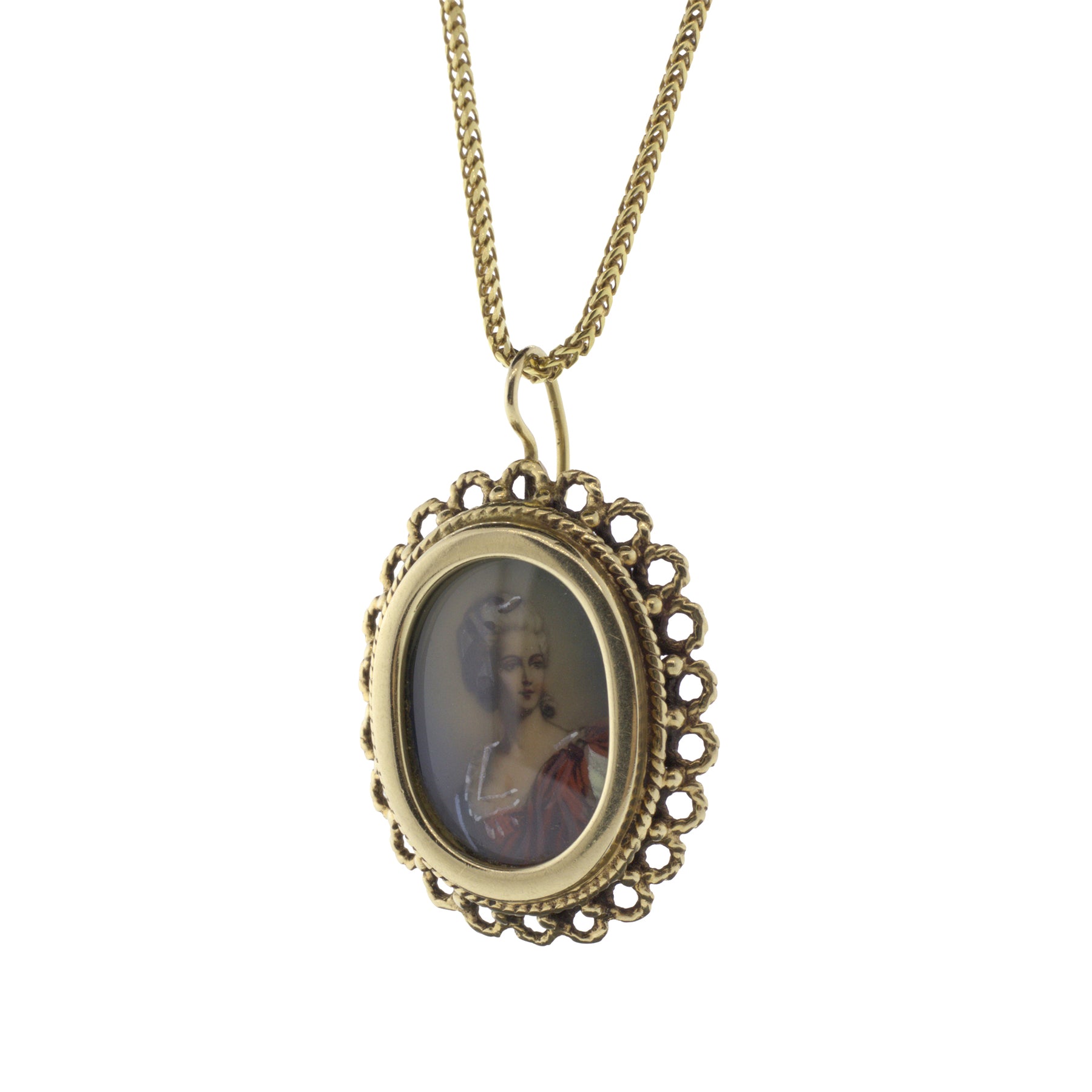 Victorian 14K Yellow Gold Pendant with Hand-Painted Portrait