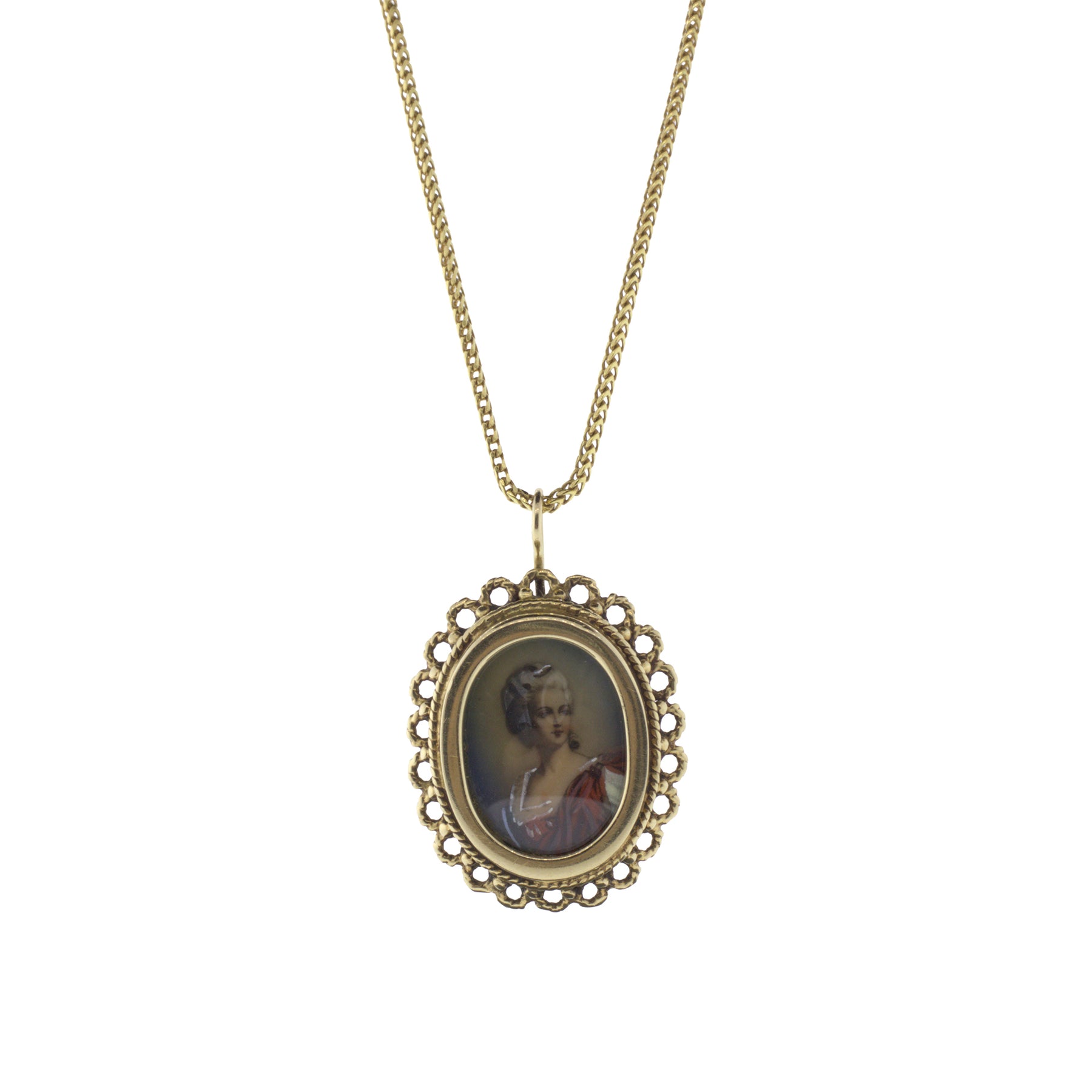Victorian 14K Yellow Gold Pendant with Hand-Painted Portrait