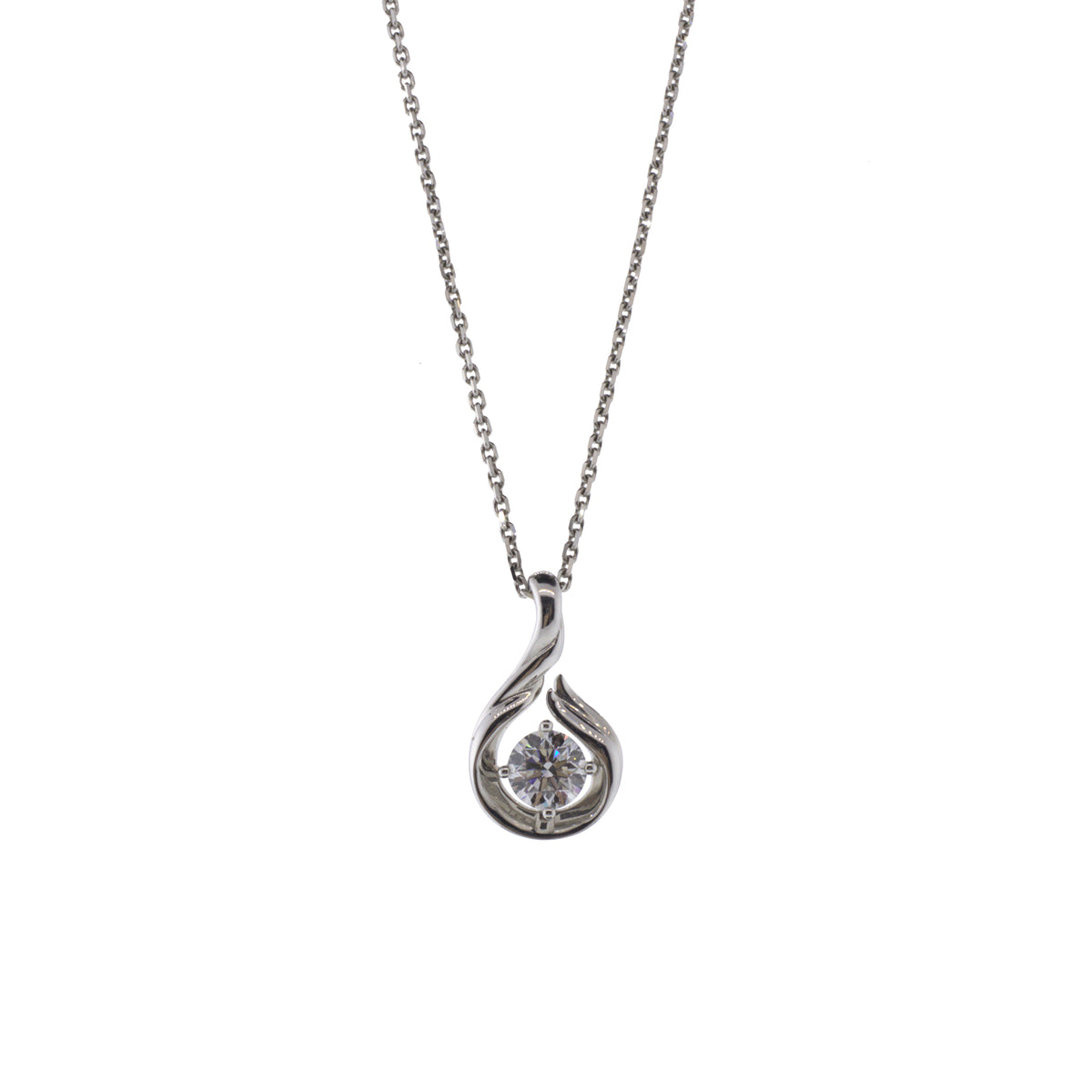 Freeform 18K White Gold Solitaire Diamond Pendant Necklace