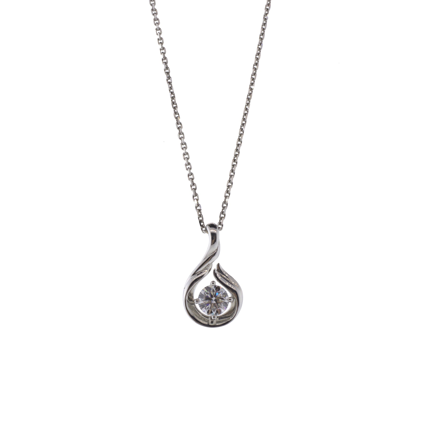 Freeform 18K White Gold Solitaire Diamond Pendant Necklace