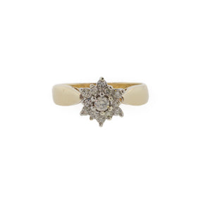 White & Yellow Gold Floral Diamond Cluster Ring