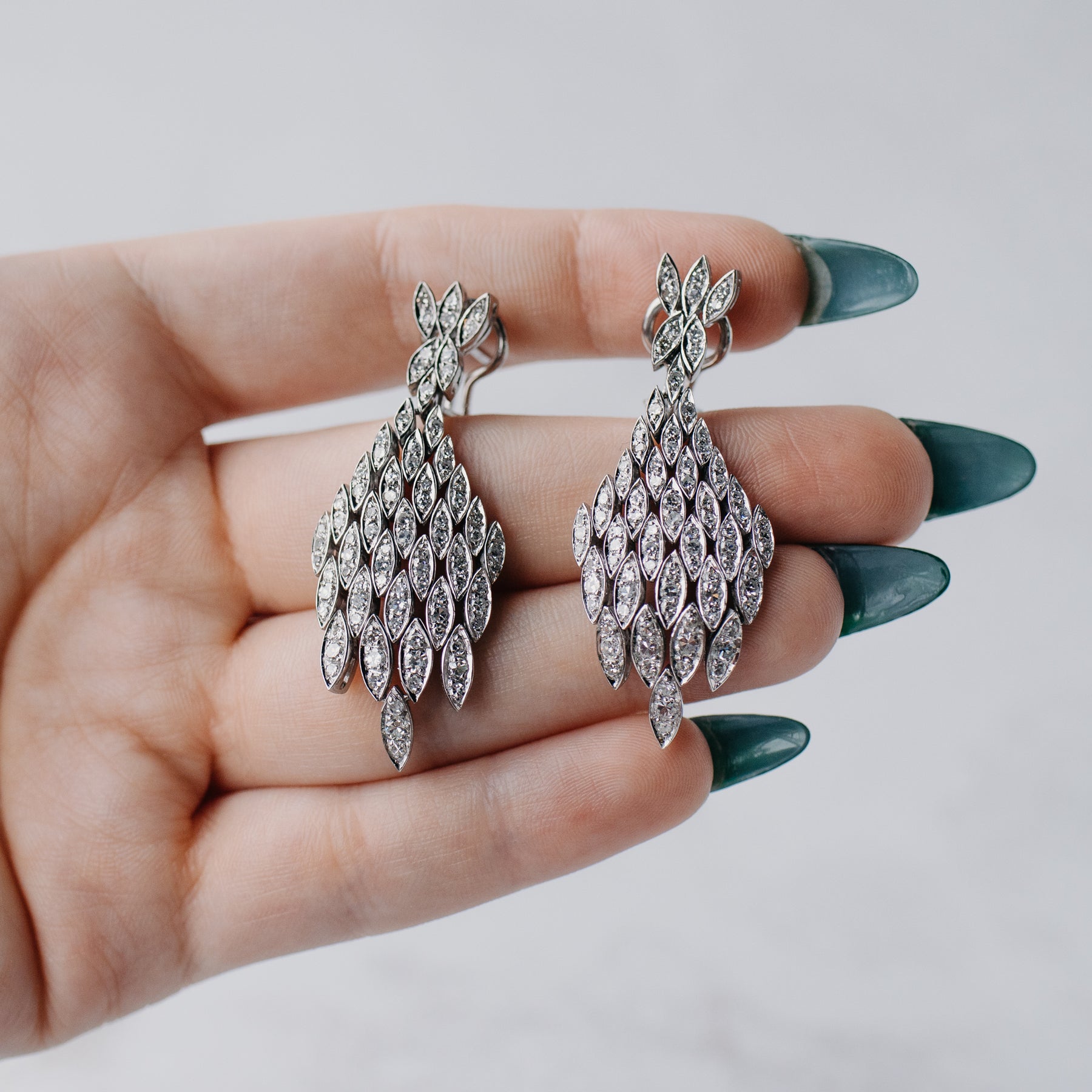 Art Deco Diamond Waterfall Dangle Earrings