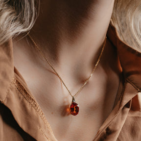 14K Yellow Gold Orange Lab Sapphire Pendant Necklace