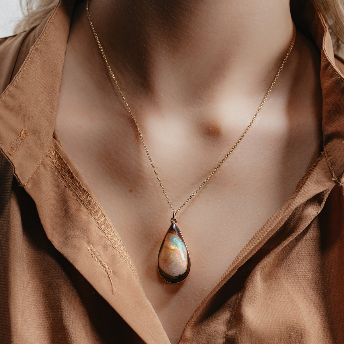 14K Yellow Gold Boulder Opal Necklace