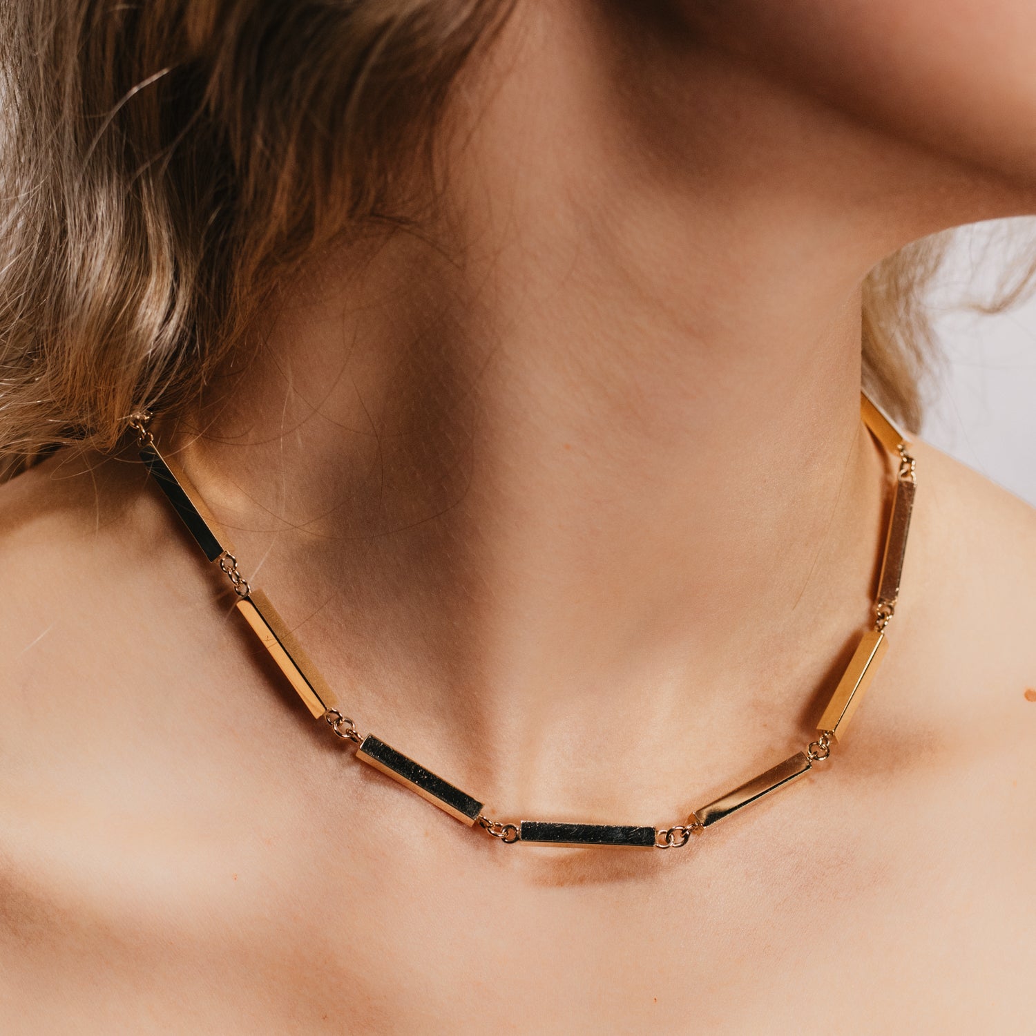 14K Yellow Gold Rectangle Link Necklace