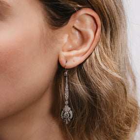 Art Deco Era Diamond & Black Enamel Dangle Earrings