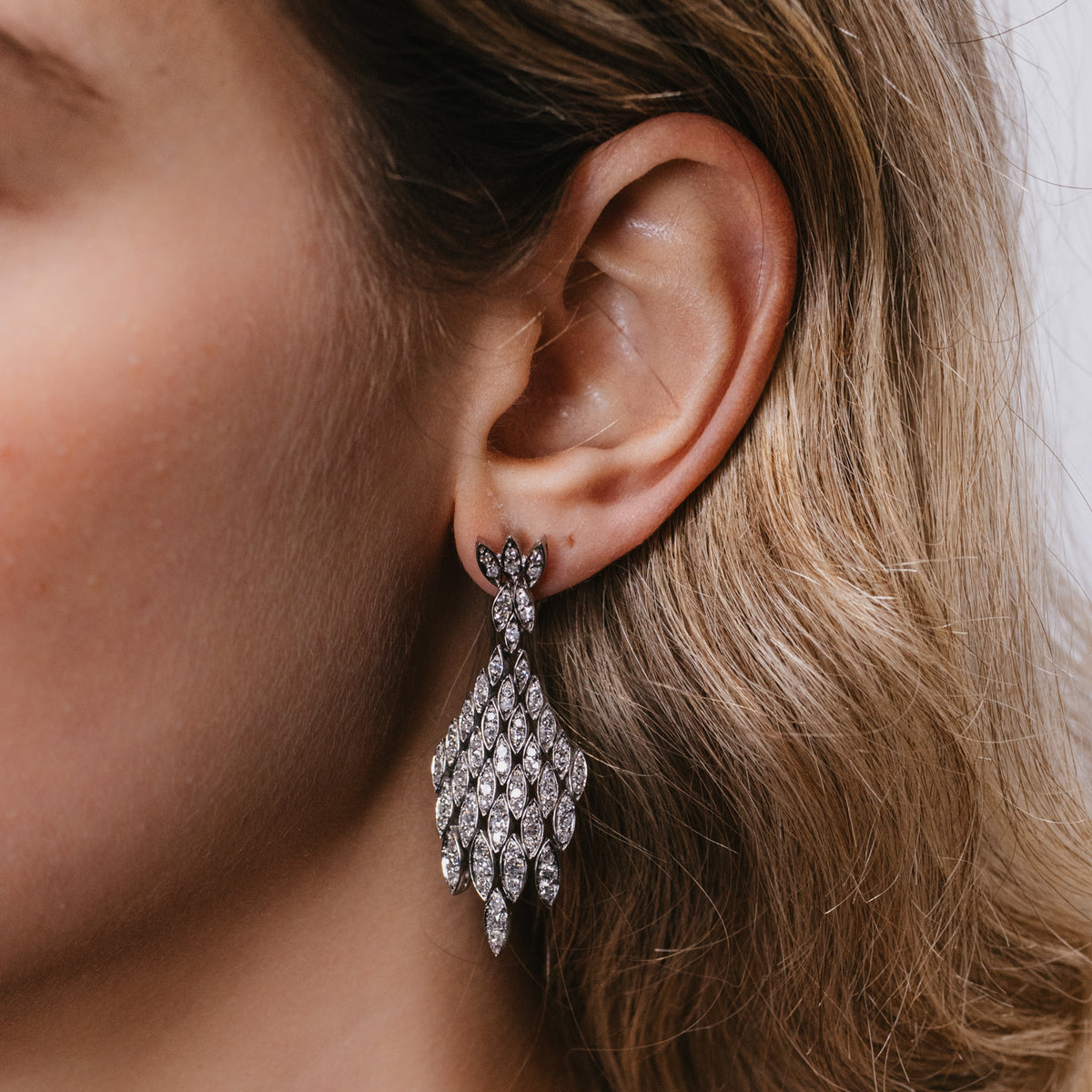 Art Deco Diamond Waterfall Dangle Earrings