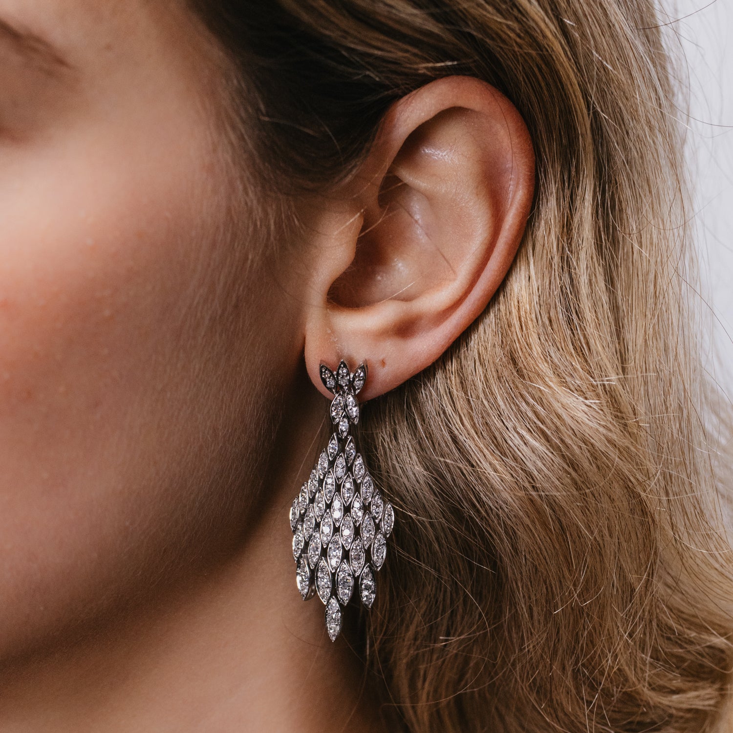 Art Deco Diamond Waterfall Dangle Earrings