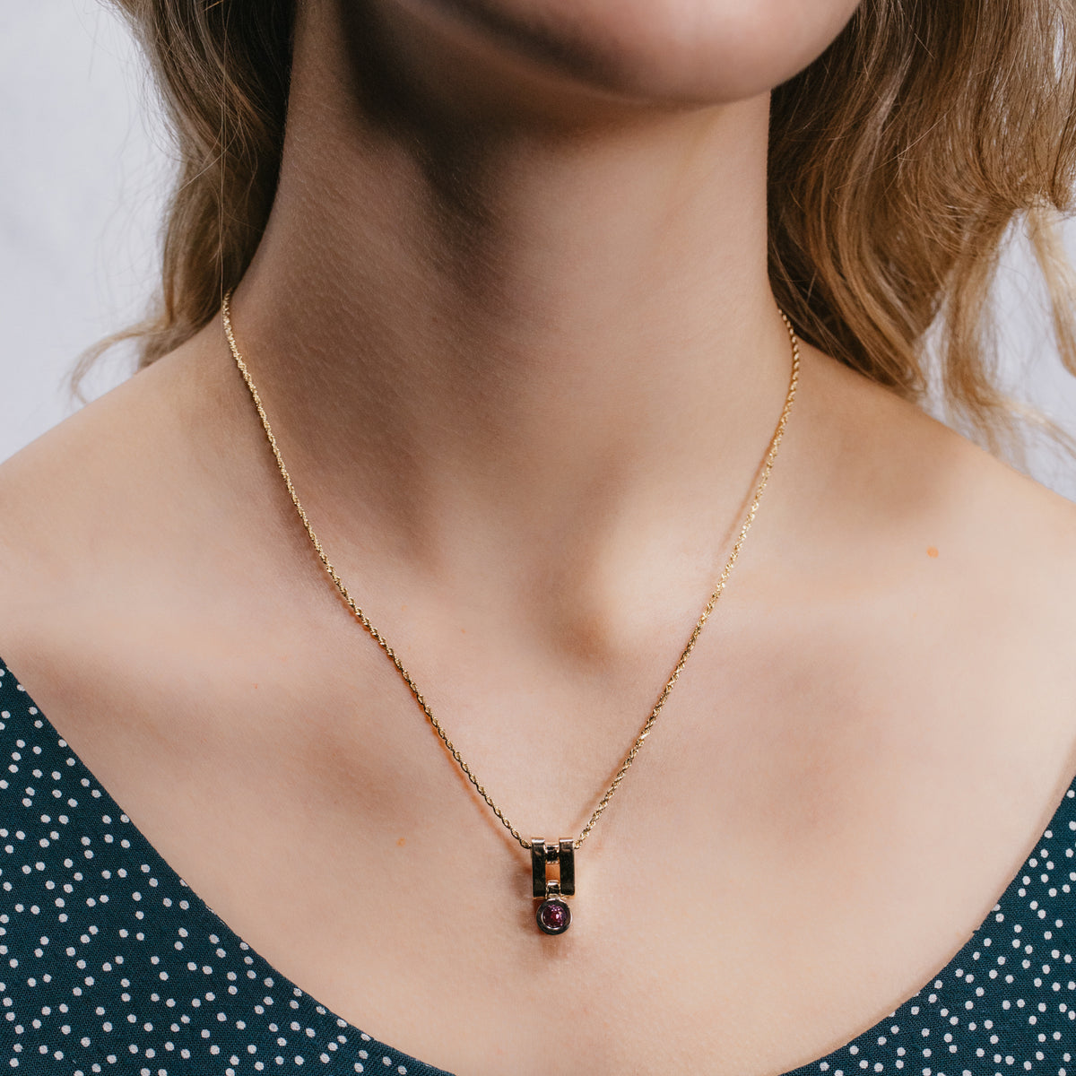 Geometric Pink Sapphire 14K Yellow Gold Necklace