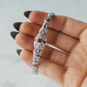 Ruby and Diamond Art Deco Style 14K White Gold Bracelet