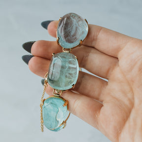 323ctw Cabochon Cut Aquamarine Bracelet 14K Yellow Gold