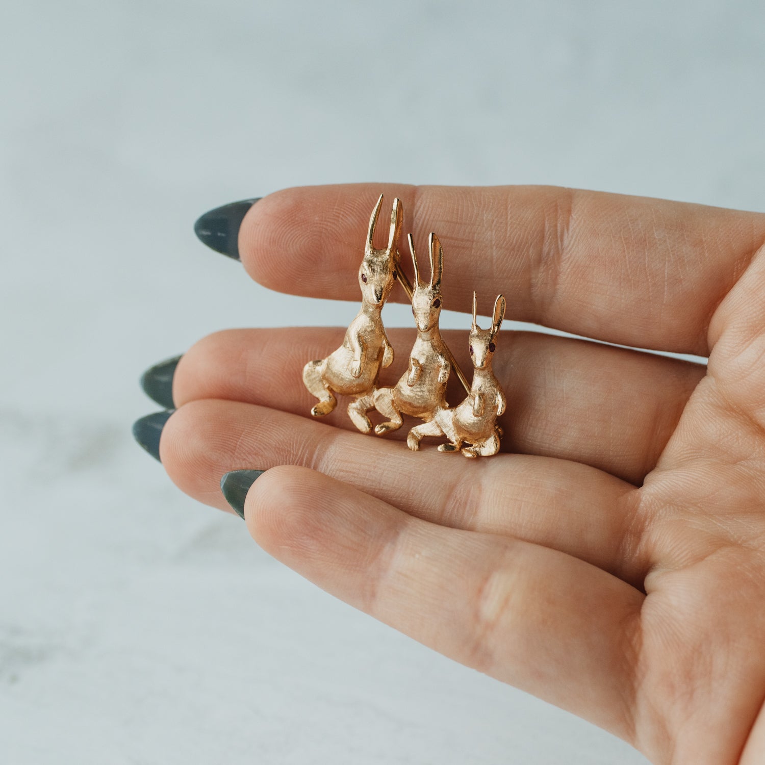 Three Rabbit Natural Ruby Pin/Brooch