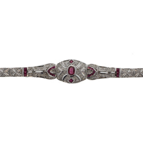 Ruby and Diamond Art Deco Style 14K White Gold Bracelet