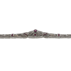 Ruby and Diamond Art Deco Style 14K White Gold Bracelet