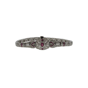 Ruby and Diamond Art Deco Style 14K White Gold Bracelet