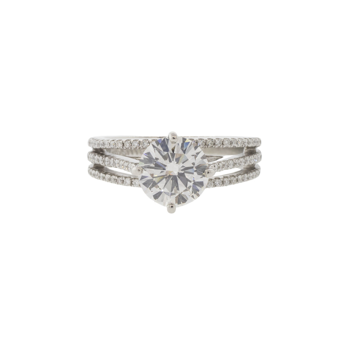 Platinum Three Line Accented Diamond Solitaire Ring