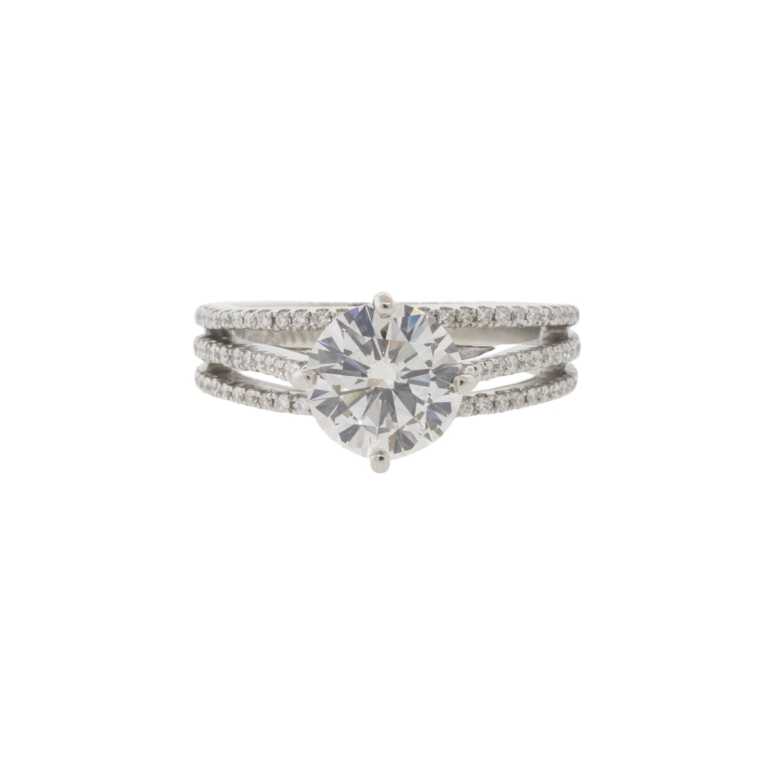 Platinum Three Line Accented Diamond Solitaire Ring
