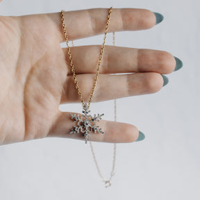 Snowflake Diamond Pendant and Yellow Gold Rope Chain