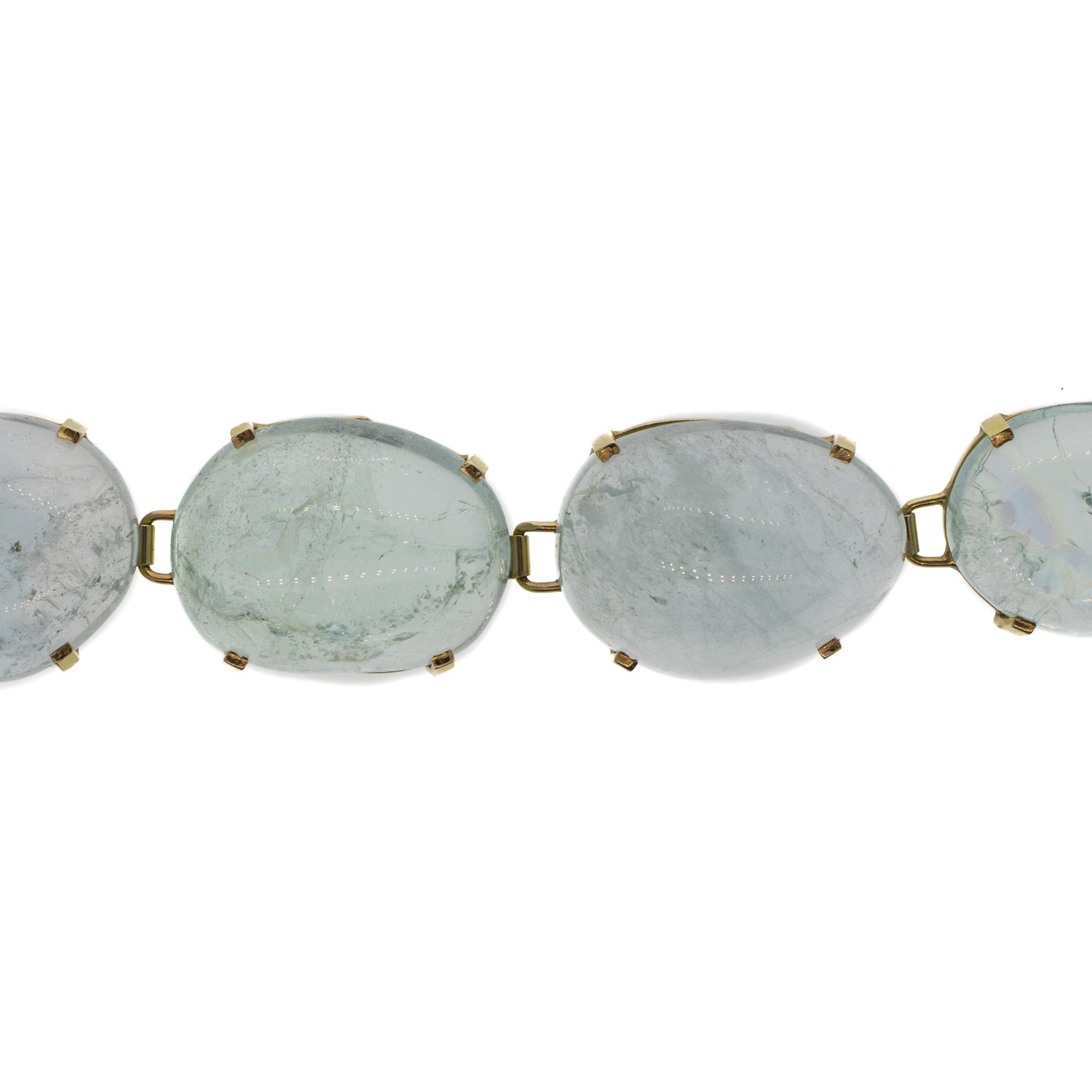 323ctw Cabochon Cut Aquamarine Bracelet 14K Yellow Gold