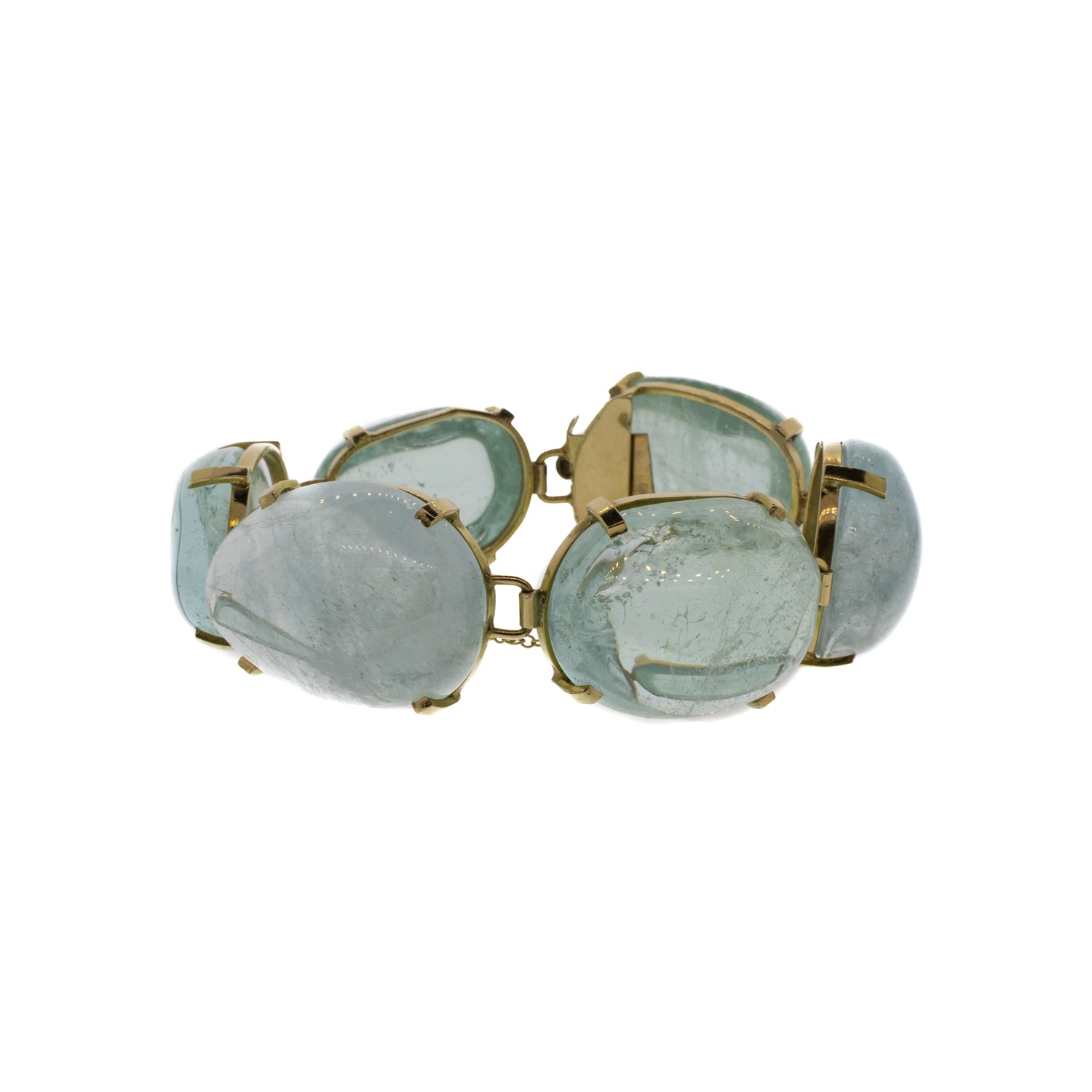 323ctw Cabochon Cut Aquamarine Bracelet 14K Yellow Gold