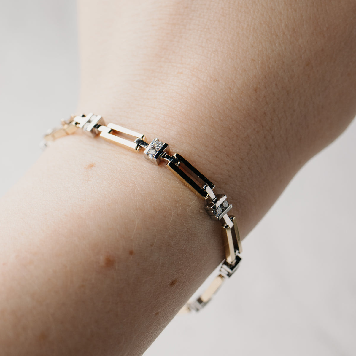 14K Yellow & White Gold Diamond Link Bracelet