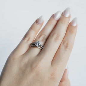 Platinum Three Line Accented Diamond Solitaire Ring