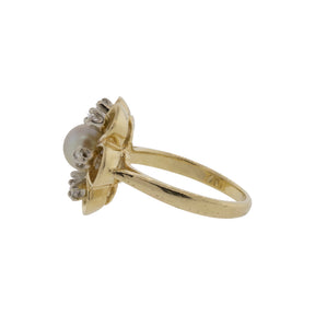 Golden Pearl and Diamond Petal Ring