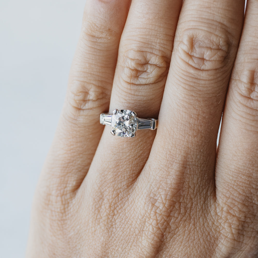 Art Deco Platinum 1.64ct Three Stone Diamond Ring