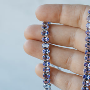 14K White Gold Oval Tanzanite Line Necklace