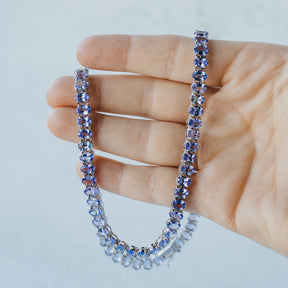 14K White Gold Oval Tanzanite Line Necklace