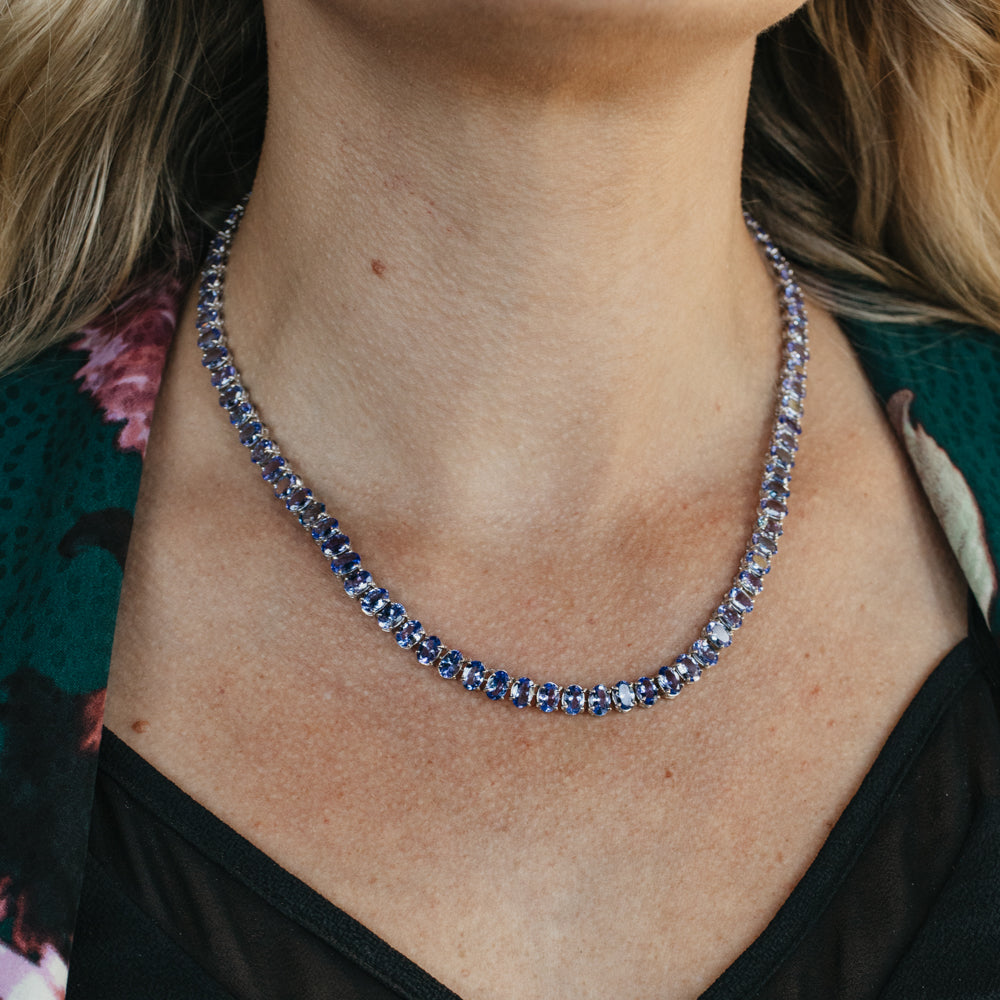 14K White Gold Oval Tanzanite Line Necklace