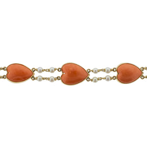 Vintage Coral and Pearl Double Line Bracelet