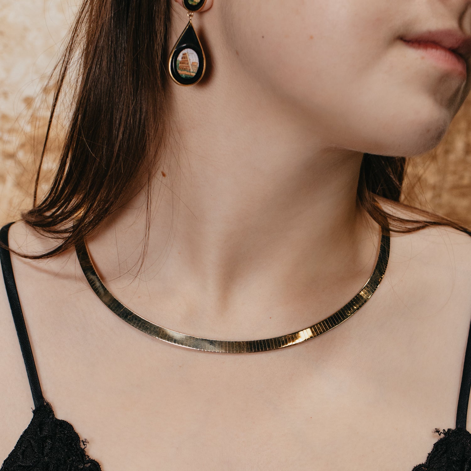 Wide 14k Yellow Gold Omega Chain Necklace