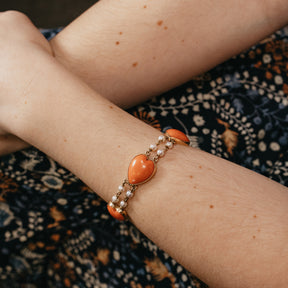 Vintage Coral and Pearl Double Line Bracelet