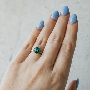 Lab Emerald and Natural Diamond Starburst Ring