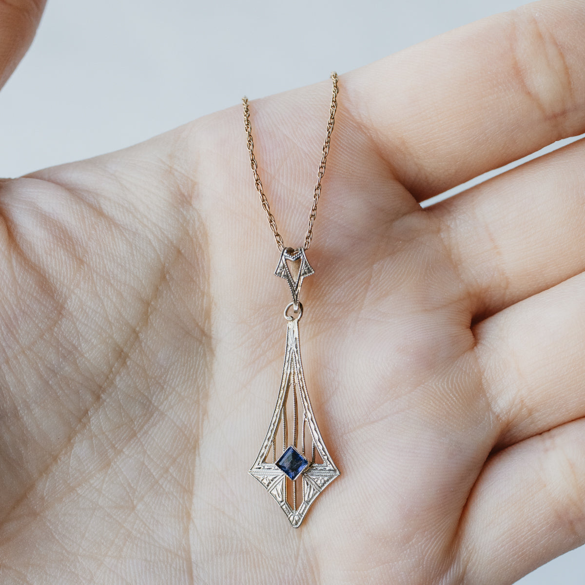Victorian Square-Cut Blue Sapphire Pendant Necklace