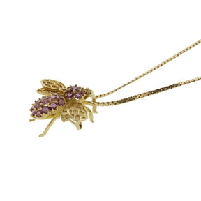 Pink Sapphire 14K Yellow Gold Bumble Bee Brooch Pendant