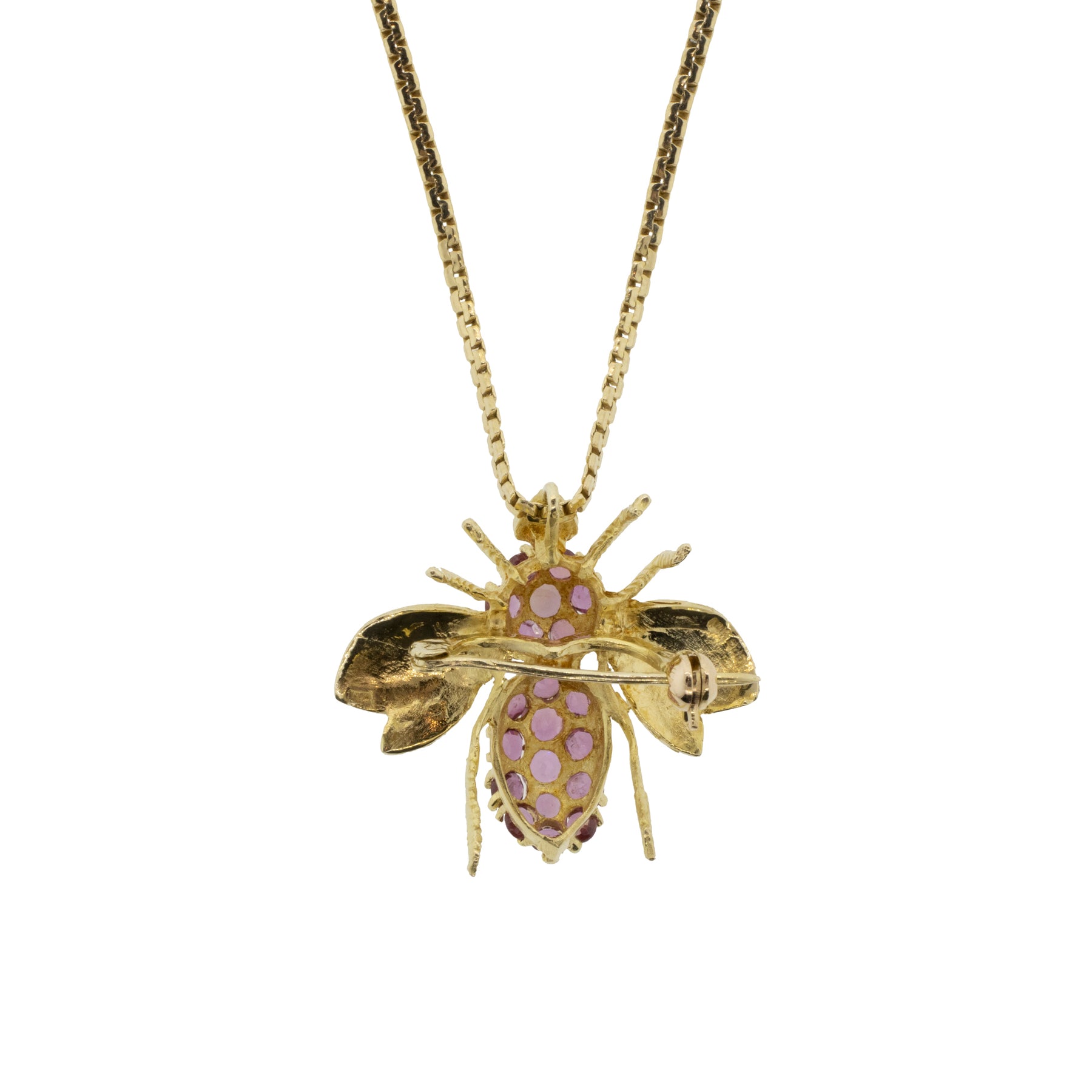 Pink Sapphire 14K Yellow Gold Bumble Bee Brooch Pendant
