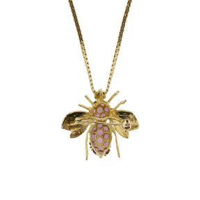 Pink Sapphire 14K Yellow Gold Bumble Bee Brooch Pendant