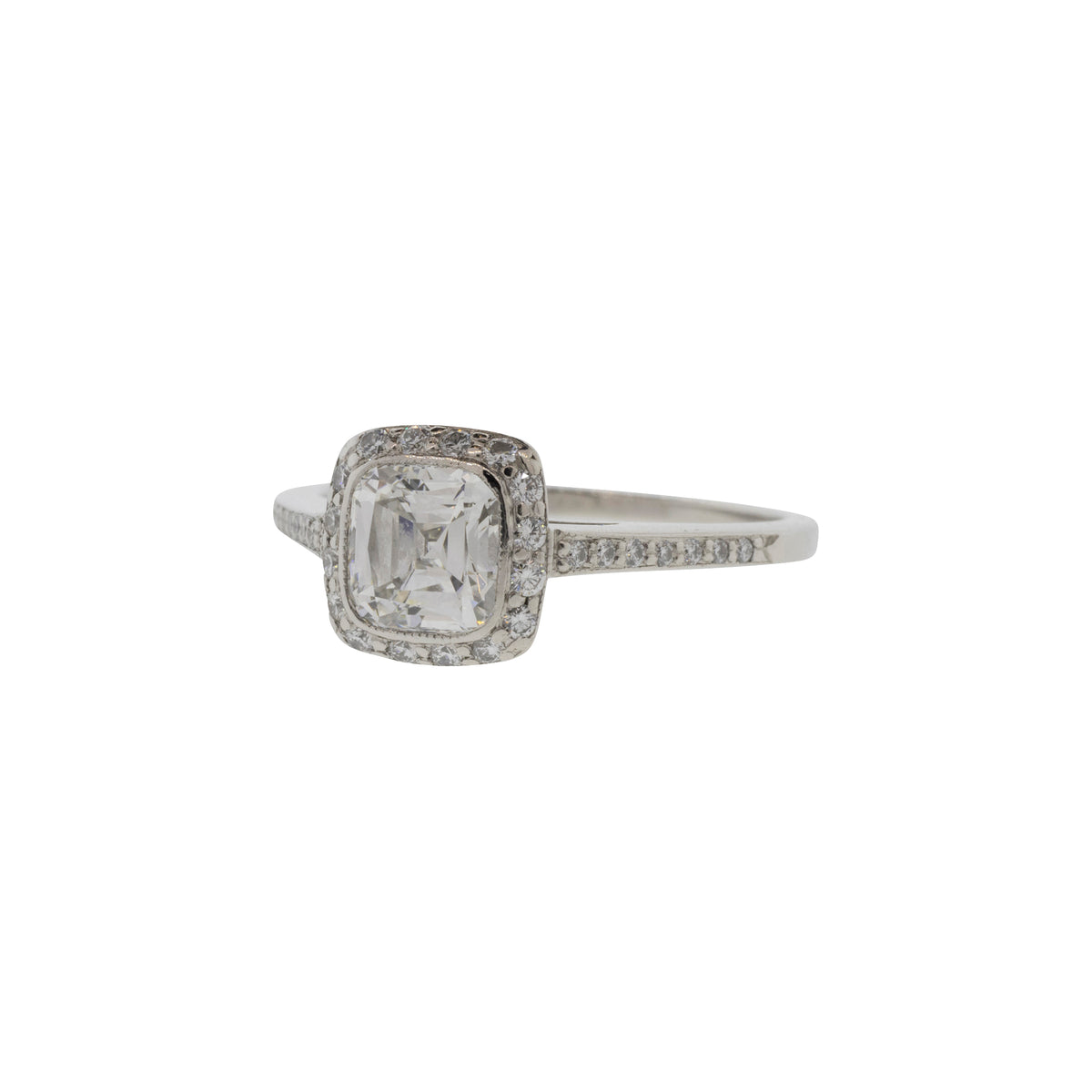 Platinum Tiffany & Co Cushion Cut Halo Engagement Ring