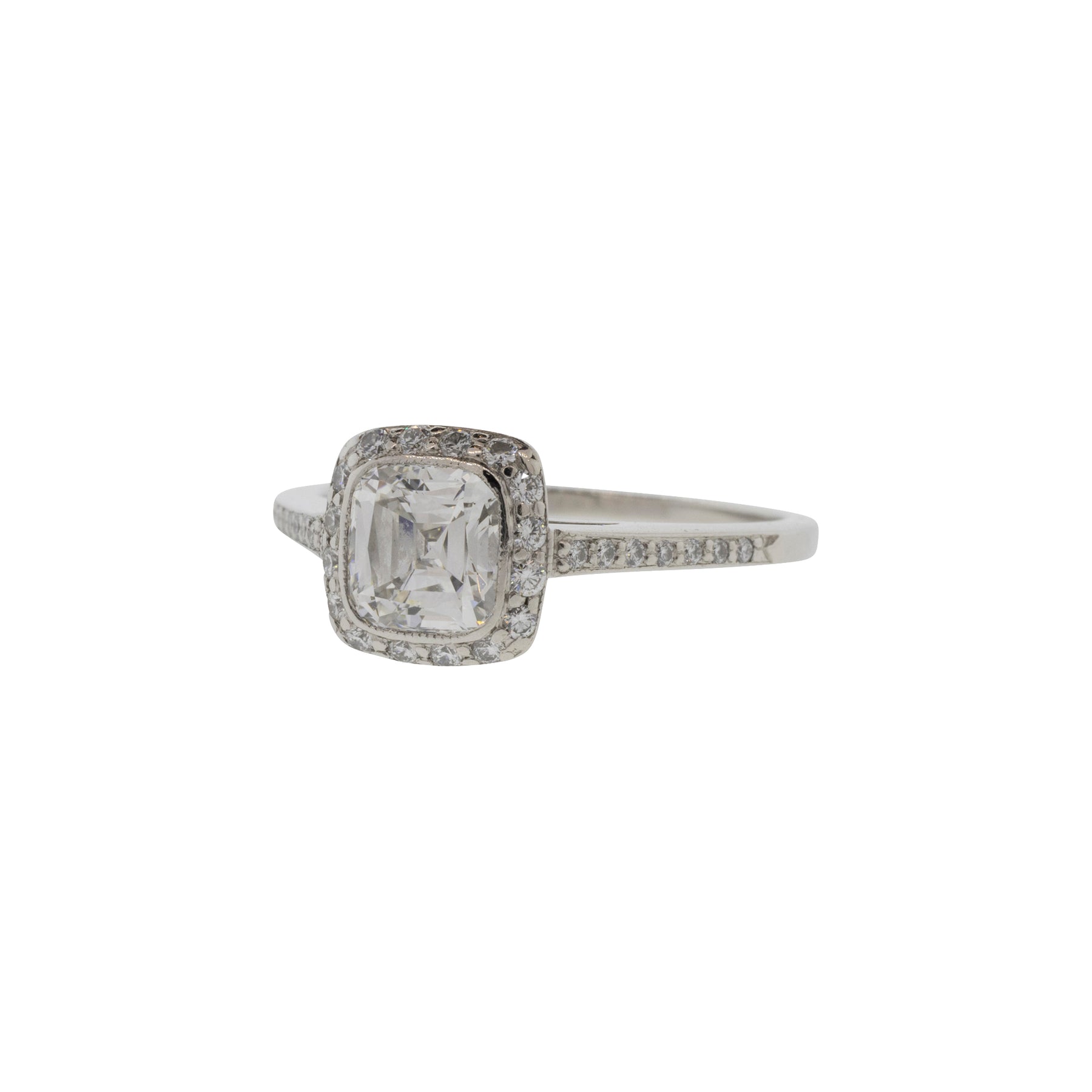 Platinum Tiffany & Co Cushion Cut Halo Engagement Ring
