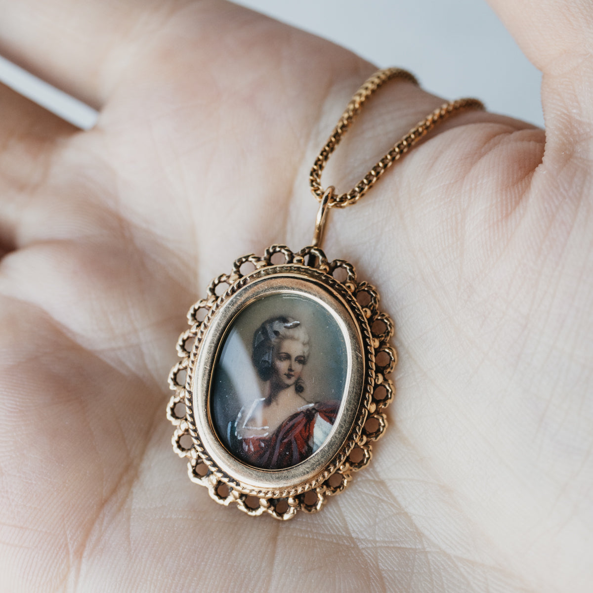 Victorian 14K Yellow Gold Pendant with Hand-Painted Portrait