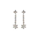 18K White Gold Floral Diamond Dangle Earrings