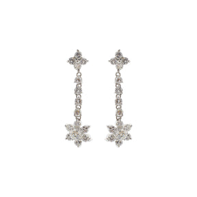 18K White Gold Floral Diamond Dangle Earrings