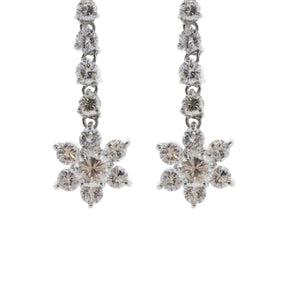 18K White Gold Floral Diamond Dangle Earrings