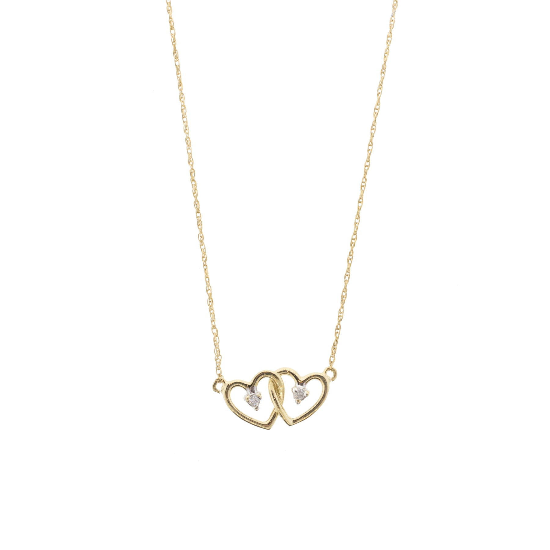 14K Yellow Gold Double Heart Necklace