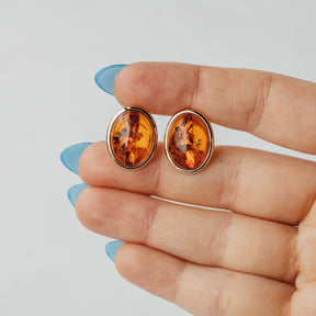 Cabochon Baltic Amber Earrings